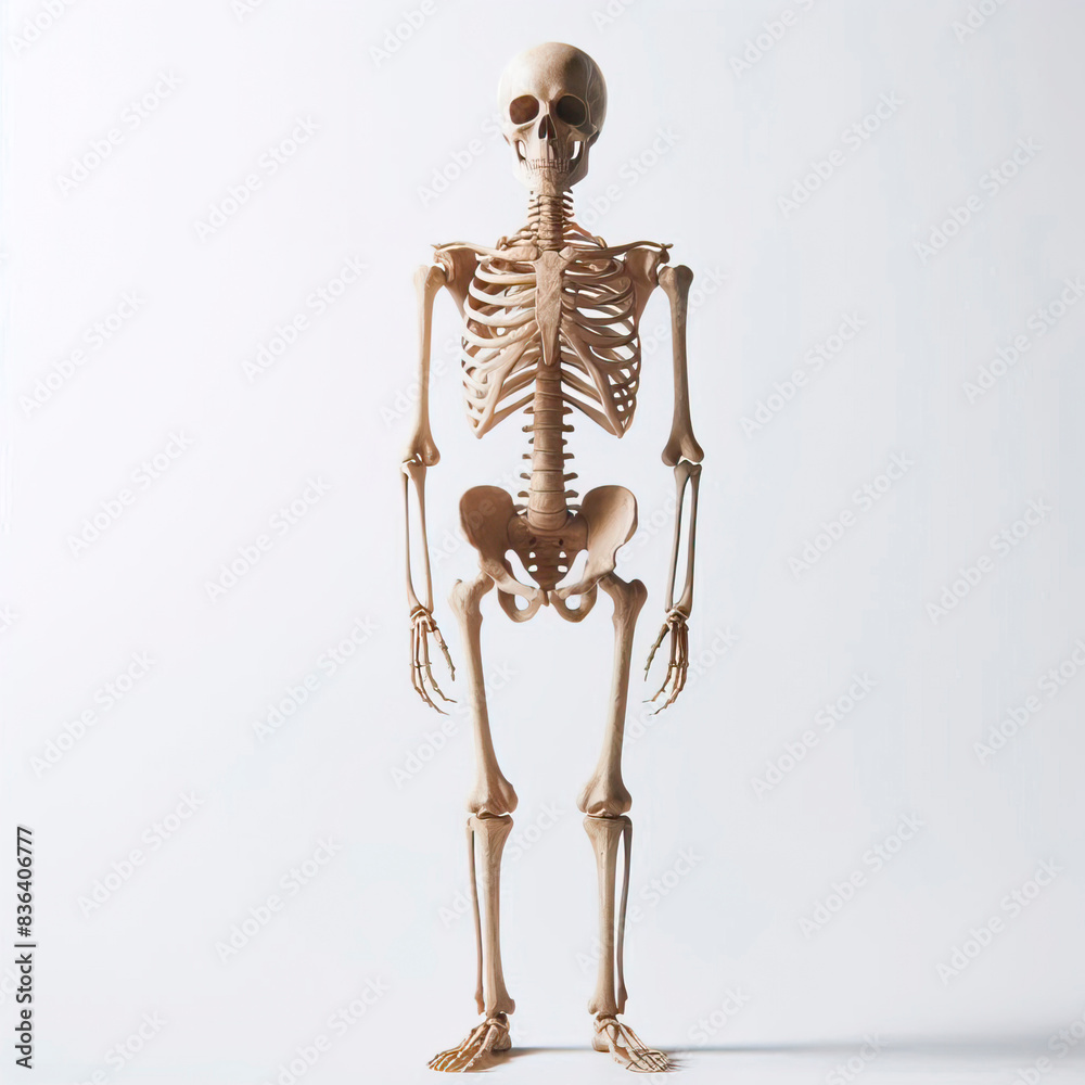 Whole skeleton standing on white background, skeleton thinking, skeleton wearing sweater Whole skeleton standing on white background, skeleton thinking, skeleton wearing sweater