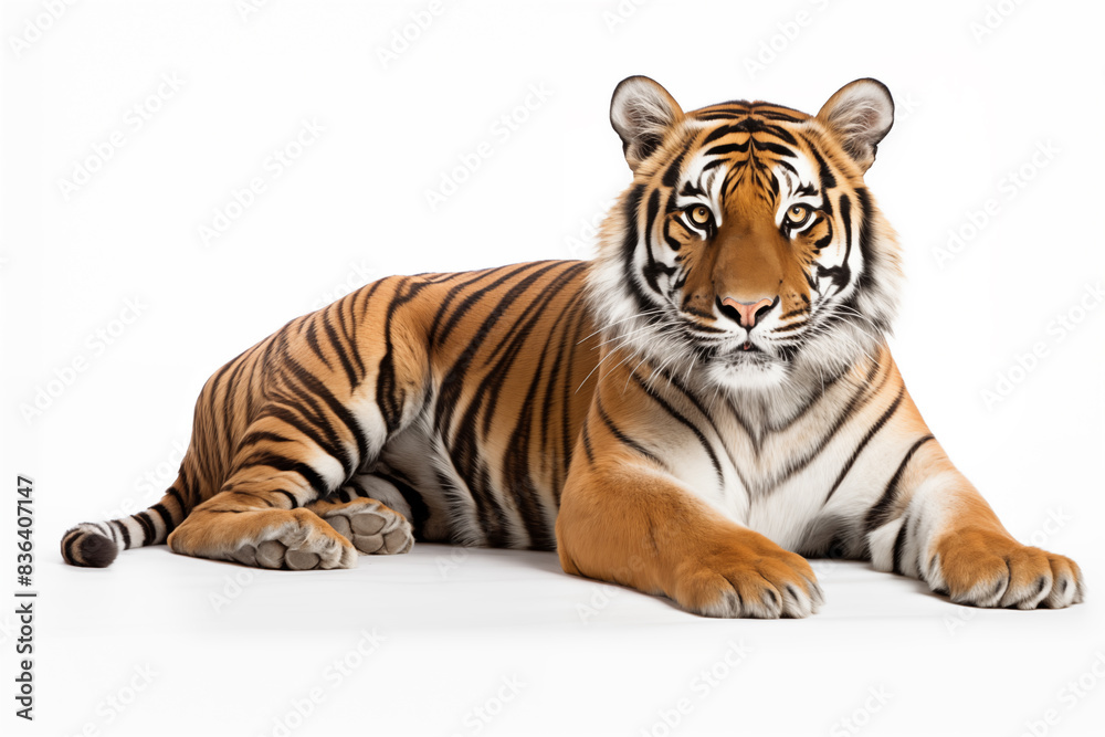 Tiger over isolated white background. Animal