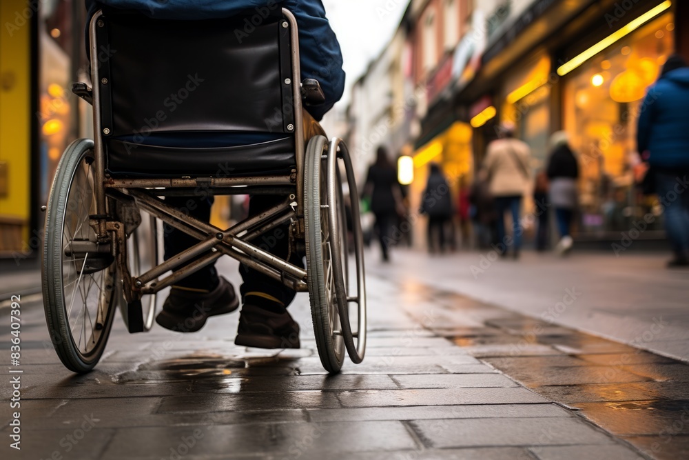 Obraz premium Disabled person in wheelchair care accessibility disability medical treatment health support confidence rehabilitation communication diversity inclusion togetherness humans help assistance