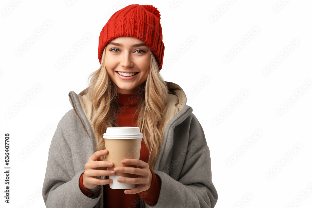 Young pretty blonde girl over isolated white background holding a take away coffee Young pretty blonde girl over isolated white background holding a take away coffee