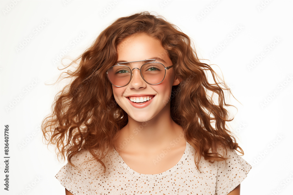 Young pretty brunette girl over isolated white background with glasses Young pretty brunette girl over isolated white background with glasses