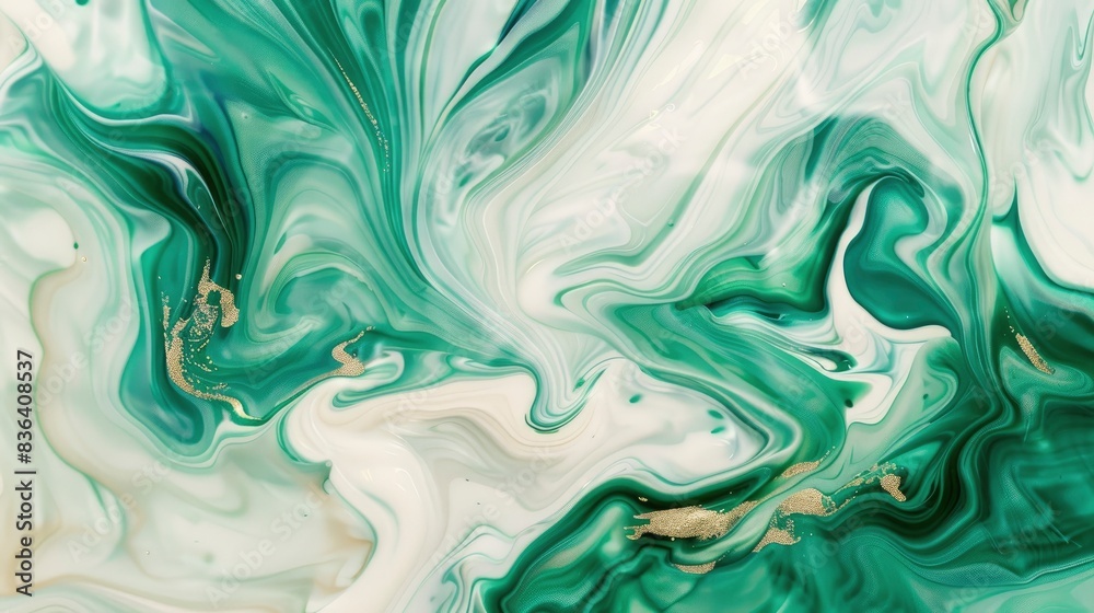 Emerald and beige paint swirling, Ink Fantasy, soft brilliance flows within liquid paths, thank you card Emerald and beige paint swirling, Ink Fantasy, soft brilliance flows within liquid paths, thank you card
