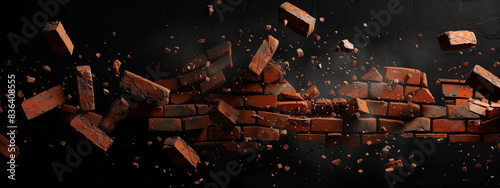 A monumental explosion rips through a sturdy brick barrier, pulverizing the wall into a cloud of debris.