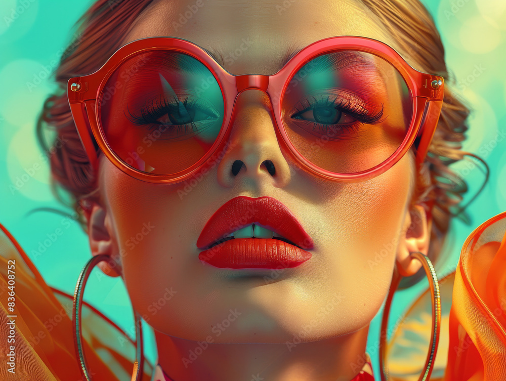 Retro style pastel colors summer background. Fashion woman wearing big sunglasses. Retro style pastel colors summer background. Fashion woman wearing big sunglasses.
