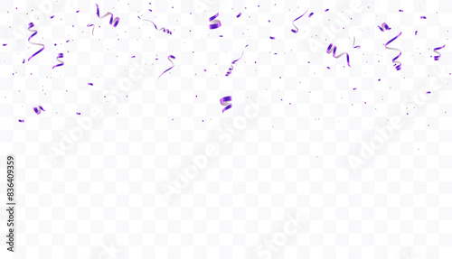 Purple confetti isolated on transparent background. Falling serpentine. Realistic bright serpentine. Flying holiday tinsel. Anniversary decorative elements. vector	
