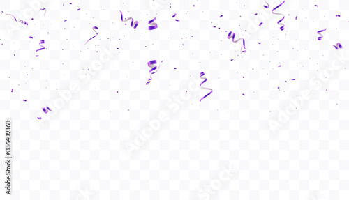 Purple confetti isolated on transparent background. Falling serpentine. Realistic bright serpentine. Flying holiday tinsel. Anniversary decorative elements. vector	
