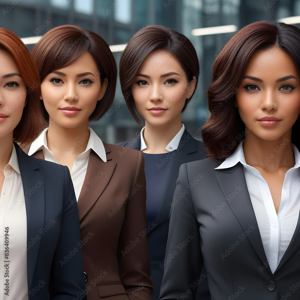 Global Economy: Illustration of Diverse Young Business Women Global Economy: Illustration of Diverse Young Business Women