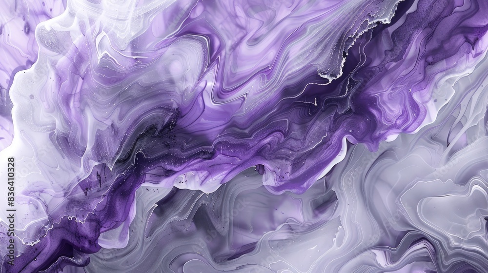  Lavender and gray paint cascading, Ink Serenade, mild brilliance flows through liquid veins, panoramic photo