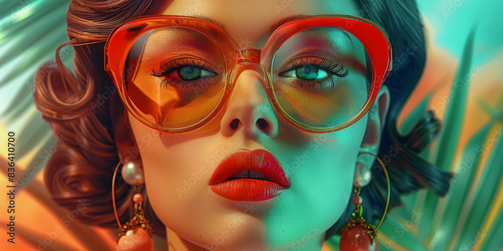 Retro style pastel colors summer background. Fashion woman wearing big sunglasses. Retro style pastel colors summer background. Fashion woman wearing big sunglasses.