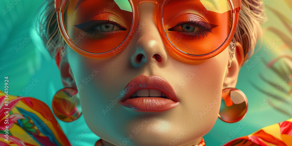 Retro style pastel colors summer background. Fashion woman wearing big sunglasses. Retro style pastel colors summer background. Fashion woman wearing big sunglasses.