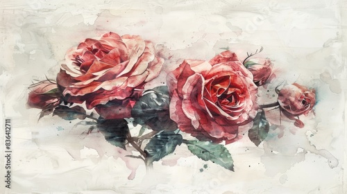 Antique Roses Watercolor Artwork English Rose Drawing for Greeting Cards Print and Design Projects