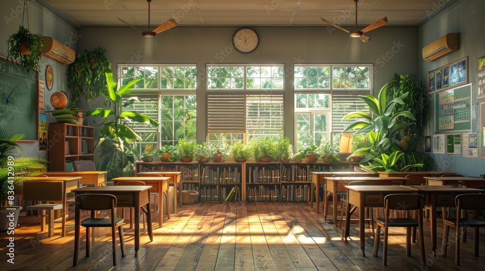 Obraz premium Ai collage of a classroom interior with school desks and chairs for teaching and learning