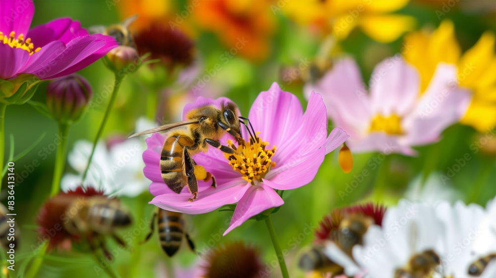 養蜂場の花粉を集めるミツバチ 養蜂場の花粉を集めるミツバチ