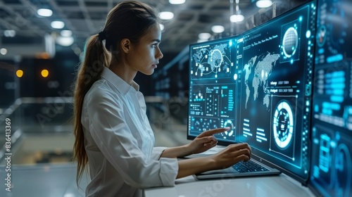 Businesswoman using artificial intelligence and digital file storage system on laptop for document management, online documents, records keeping and database management.