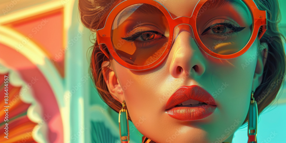Retro style pastel colors summer background. Fashion woman wearing big sunglasses. Retro style pastel colors summer background. Fashion woman wearing big sunglasses.
