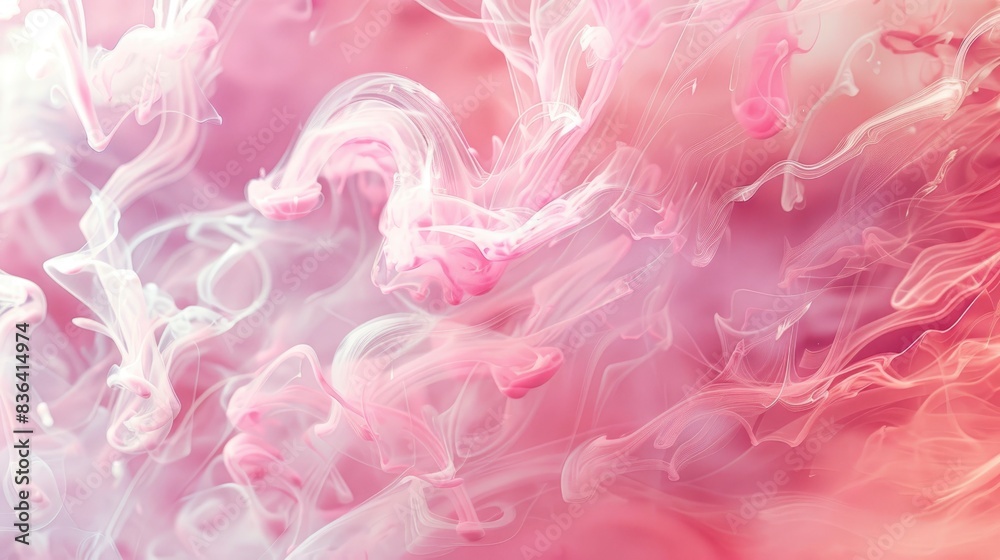 Fototapeta premium Pink and white paint dancing, Ink Aura, gentle luminescence flows from liquid currents, background photo