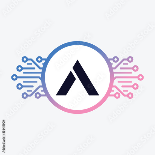 Modern initial Crypto currency A Tech Initial logo blockchain abstract premium luxury vector