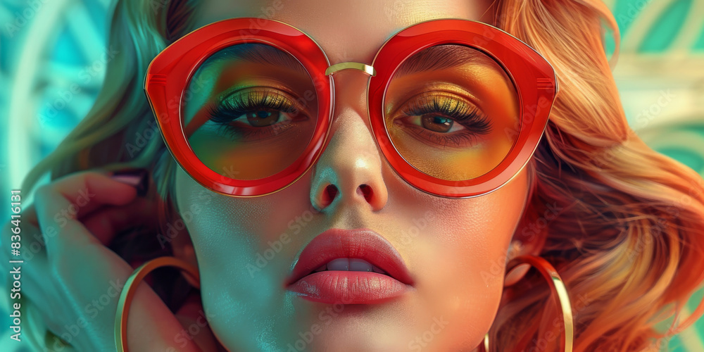 Retro style pastel colors summer background. Fashion woman wearing big sunglasses. Retro style pastel colors summer background. Fashion woman wearing big sunglasses.