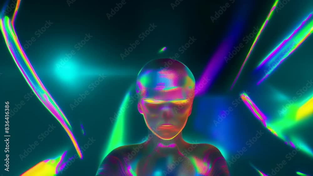 Silhouette of a man against the background of bright abstract light effects. Silhouette of a man against the background of bright abstract light effects.