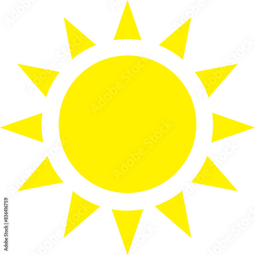 Sun icon, bright yellow sun, dawn, on isolated background