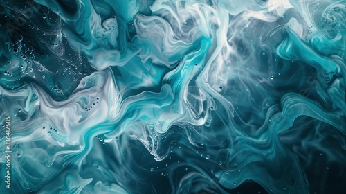  Teal and silver paint intertwining, Ink Artistry, soft gleam flows from aqueous currents, scientific photo photo