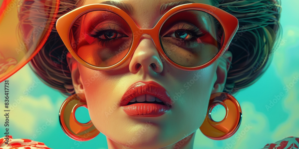 Retro style pastel colors summer background. Fashion woman wearing big sunglasses. Retro style pastel colors summer background. Fashion woman wearing big sunglasses.