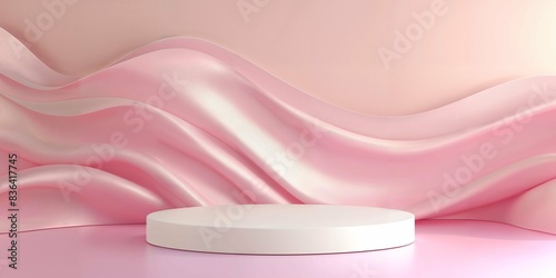 Pink Satin Fabric Background With White Platform