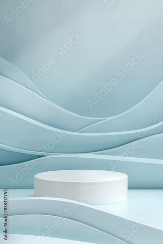 White Cylinder on Blue Wave Background