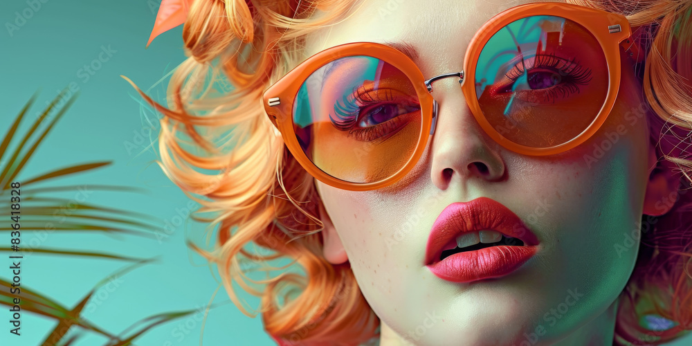 Retro style pastel colors summer background. Fashion woman wearing big sunglasses. Retro style pastel colors summer background. Fashion woman wearing big sunglasses.