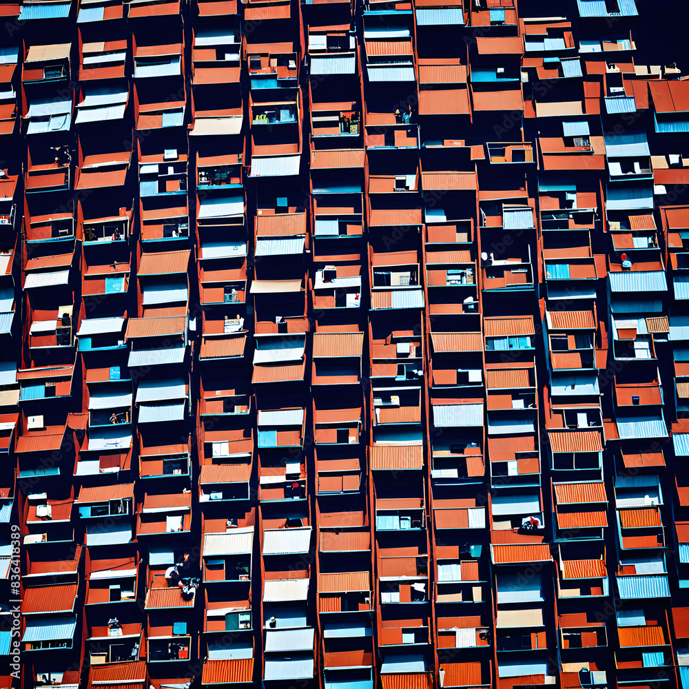 Fototapeta premium Geometric Pattern of Colorful Urban Balconies and Windows