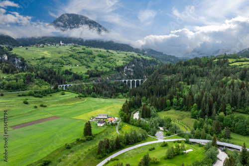 Landwasser viaduct in Switzerland mountain