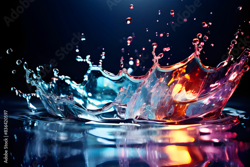 splash respingo de água refrescante com luzes coloridas  photo