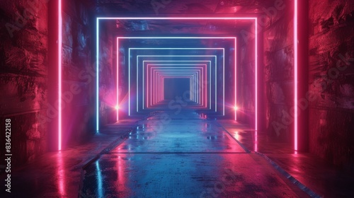 Neon Lights In A Futuristic Corridor