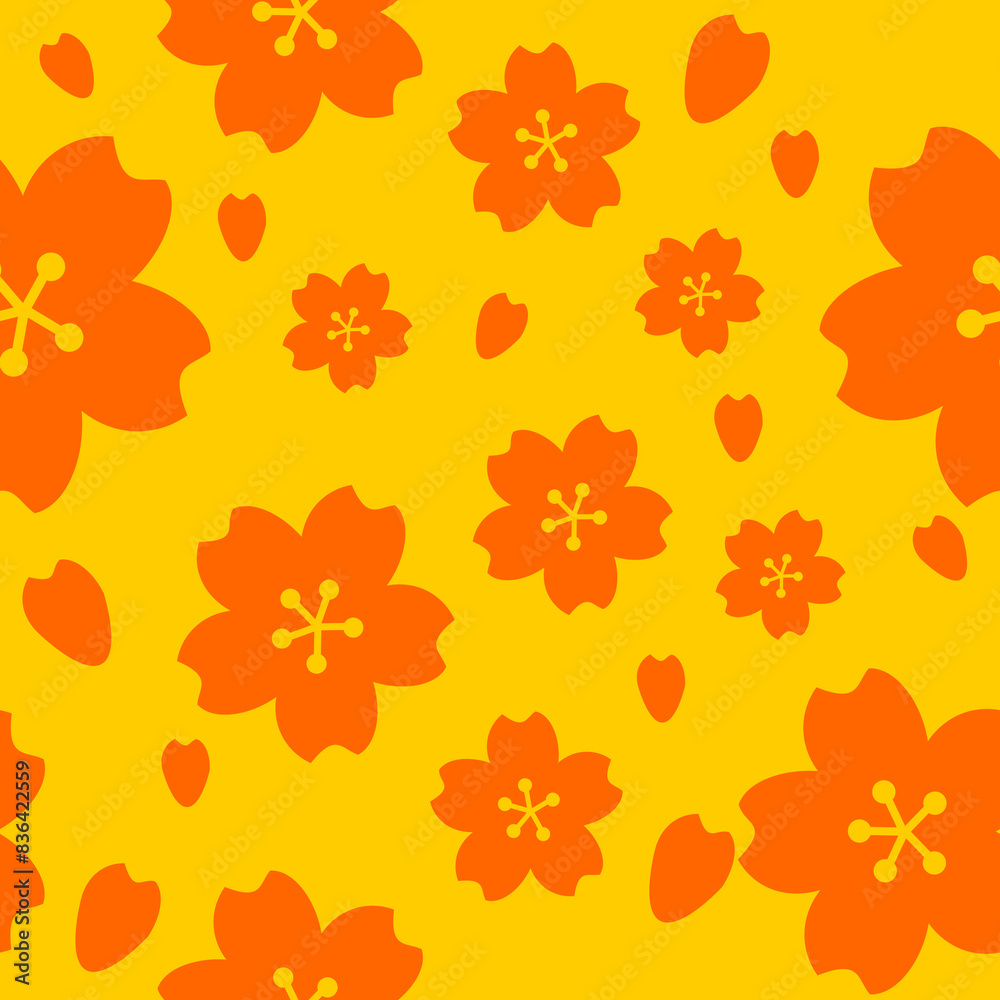 Obraz premium Orange and yellow cherry blossom seamless repeat pattern
