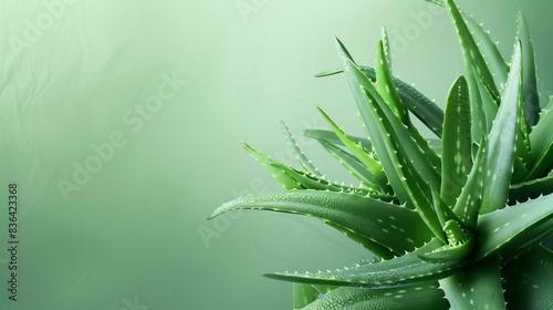 Aloe vera plant banner with copy space background, a gelatinous substance obtained from a kind of aloe, used especially in cosmetics to soften or soothe the skin
