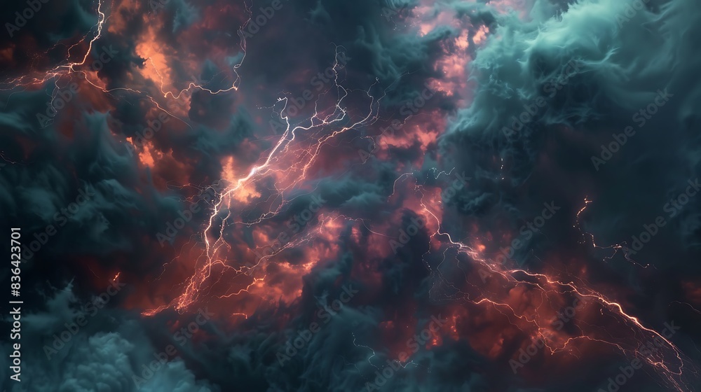 Intense storm clouds with powerful lightning flashes and smoky tendrils, transparent. Intense storm clouds with powerful lightning flashes and smoky tendrils, transparent.