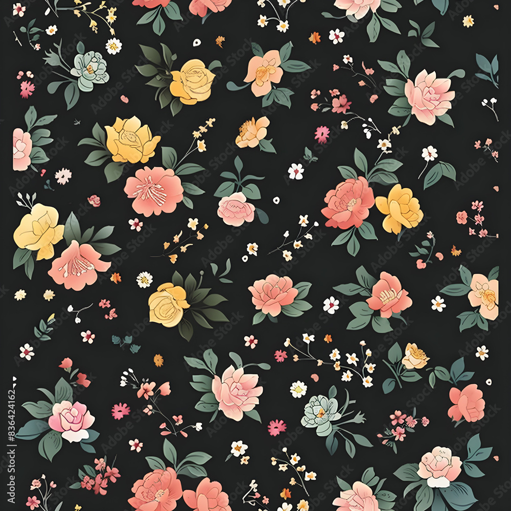 floral in black flower pattern seamless wallpaper design illustration floral in black flower pattern seamless wallpaper design illustration