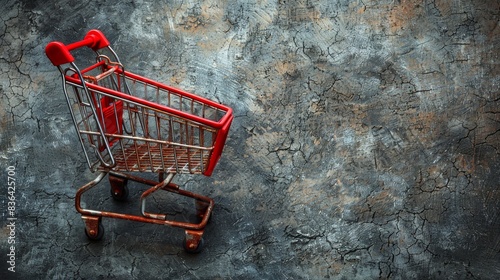 Red Shopping Cart on Cracked Grey Concrete