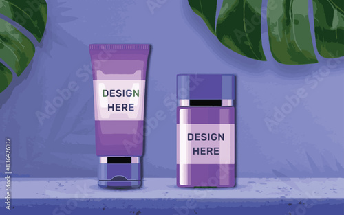 Bottle of liquid mockup psd with packaging design | containers mockup with product placement label designs | Printed coffee cup mockup with packaging design | Realistic beach scene in packaging mockup