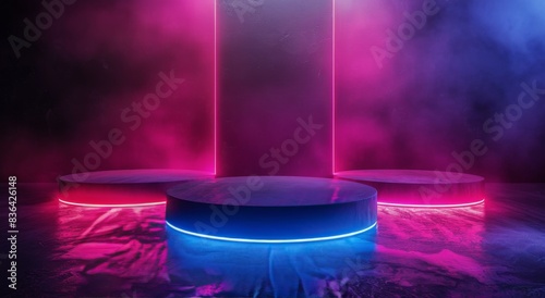 Neon Glow Light Display With Circular Arch And Platform