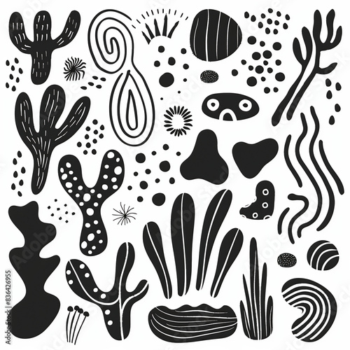 set of organic shape doodles, simple minimalist, vector style, solid colour, black, isolated on white background