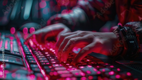 A close-up shot of a person typing away on their keyboard