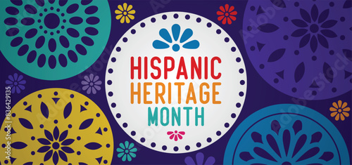 National Hispanic Heritage Month celebrated from 15 September to 15 October USA. Latino American Papel Picado pattern background for greeting card, banner, poster and background.