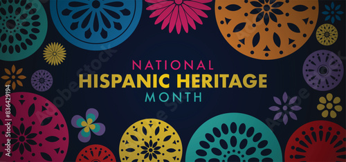 National Hispanic Heritage Month celebrated from 15 September to 15 October USA. Latino American Papel Picado pattern background for greeting card, banner, poster and background.