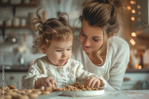 Mother having fun with her little daughter  cooking and baking in the kitchen. Family relationship.