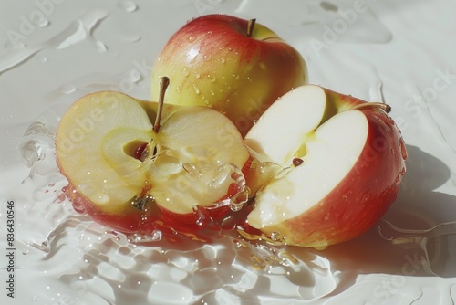 A close-up view of a sliced apple, cut in half revealing its inner texture photo