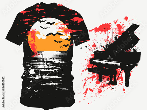 T-shirt print design with grunge brush strokes. Vector illustration.