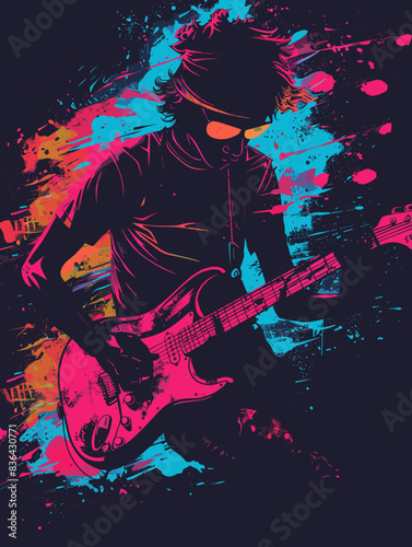 Guitar player on grunge background. Vector illustration for your design
