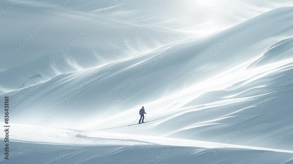 A Person on a Snowboard Standing In the Middle of a Snow Covered Mountain - Generative AI A Person on a Snowboard Standing In the Middle of a Snow Covered Mountain - Generative AI