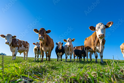 Rural Countryside Scene with Cattle Grazing on Green Hills Under a Clear Blue Sky in Summertime © HNXS Digital Art